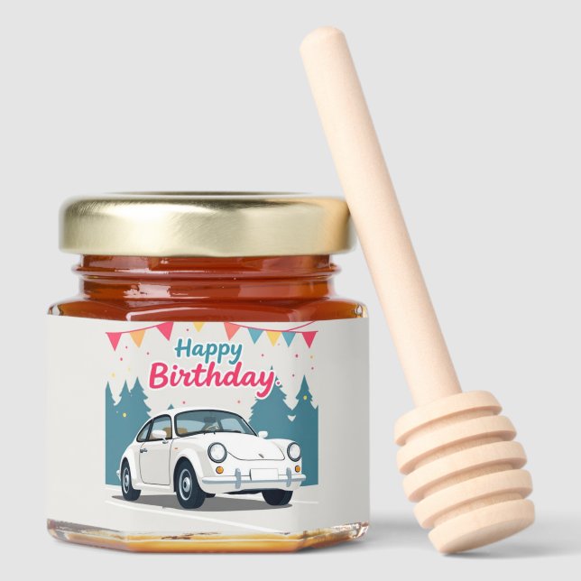 Fun Auto-Themed Happy Birthday Honey Jar Favors (Front)