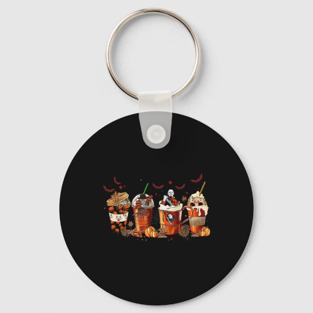 Fun Autumn Fall Horror Latte Coffee Cups Ghost Hal Keychain (Front)