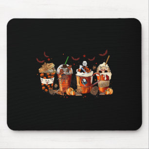 Fun Autumn Fall Horror Latte Coffee Cups Ghost Hal Mouse Pad