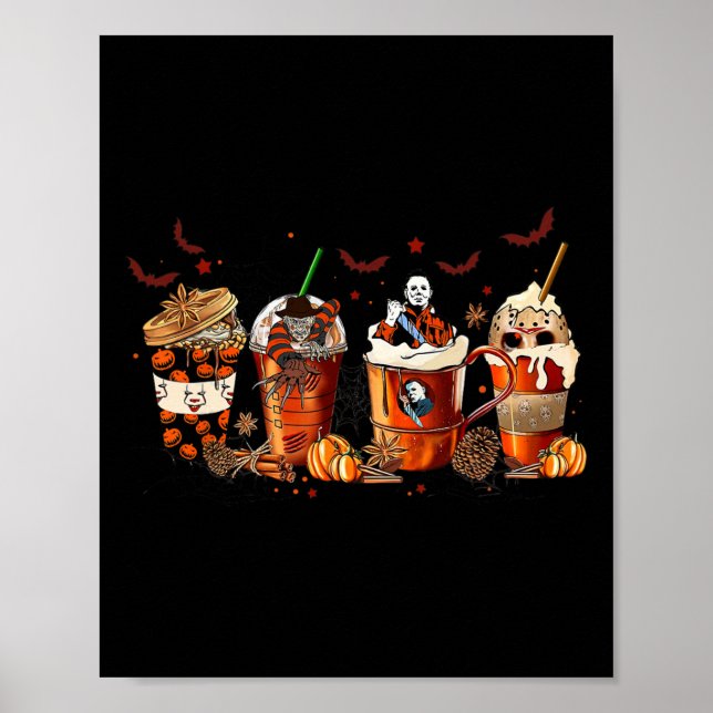 Fun Autumn Fall Horror Latte Coffee Cups Ghost Hal Poster (Front)