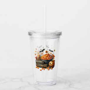 Fun Autumn Halloween Candy Corn Acrylic Tumbler