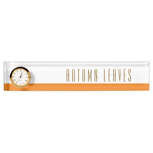 Fun AUTUMN LEAVES Orange White Stripes Clock Desk Name Plate
