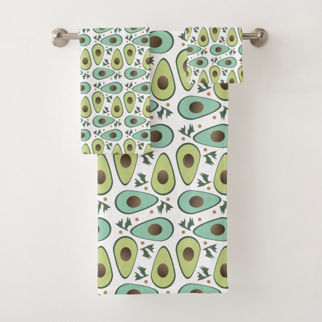 Fun Avocado Half Greenery Pattern Bath Towel Set (Insitu)