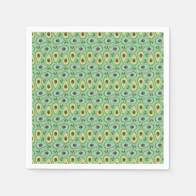 Fun Avocado Half Greenery Pattern Napkins (Front)