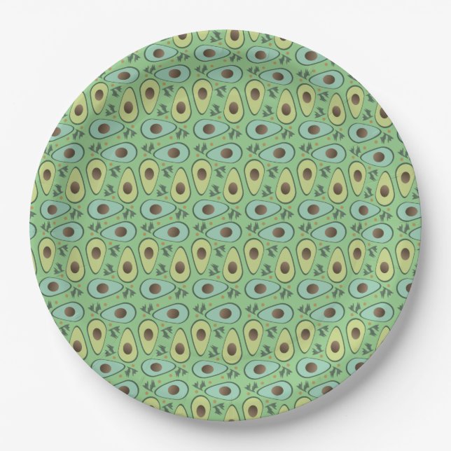 Fun Avocado Half Greenery Pattern Paper Plates (Front)