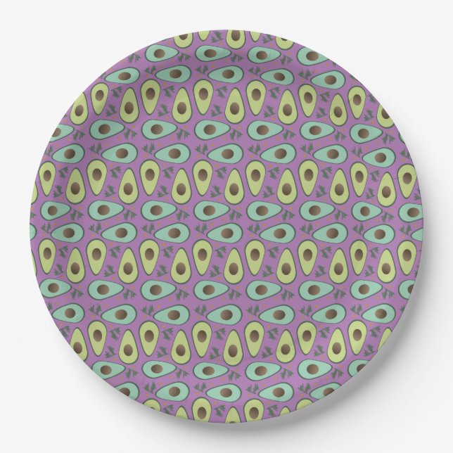 Fun Avocado Half Greenery Pattern Paper Plates (Front)