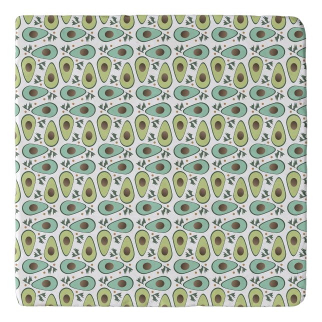 Fun Avocado Half Greenery Pattern Trivet (Front)