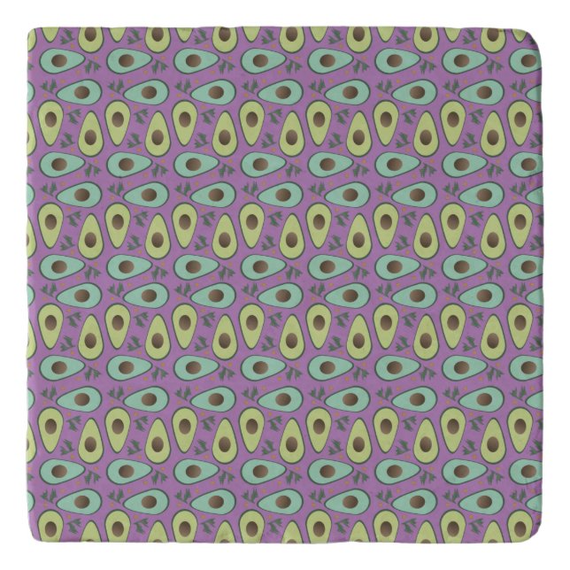 Fun Avocado Half Greenery Pattern Trivet (Front)