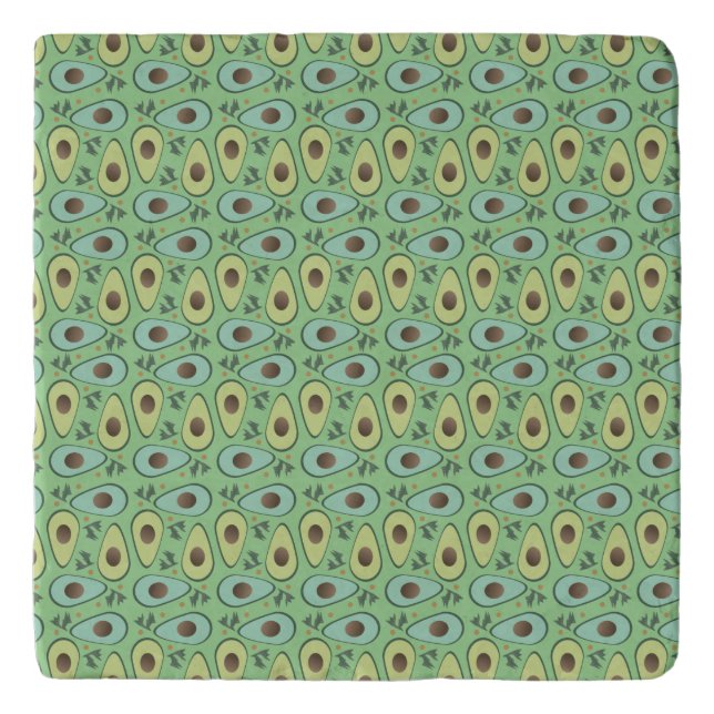Fun Avocado Half Greenery Pattern Trivet (Front)