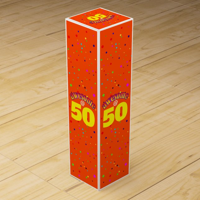Fun AWESOME at 50 with Name Wine Box (Back)