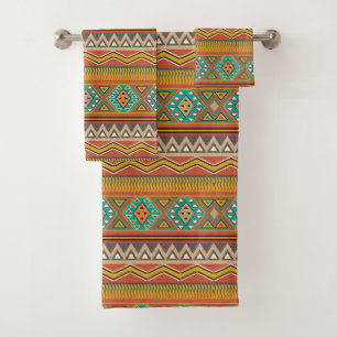 Fun Aztec pattern number three towel set