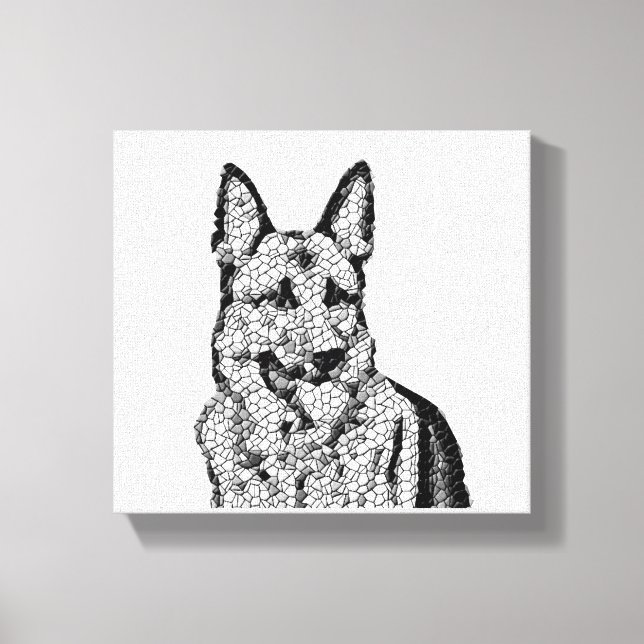 Fun B&W Mosaic German Shepherd Wrapped Canvas Print (Front)