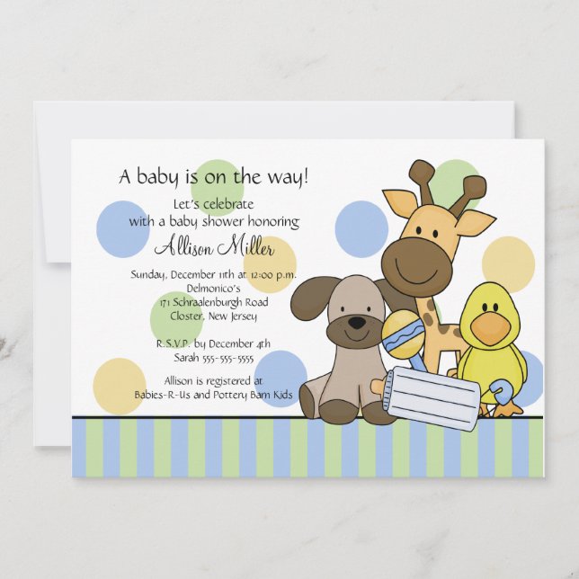 Fun Baby Animals Boy Baby Shower Invitation (Front)