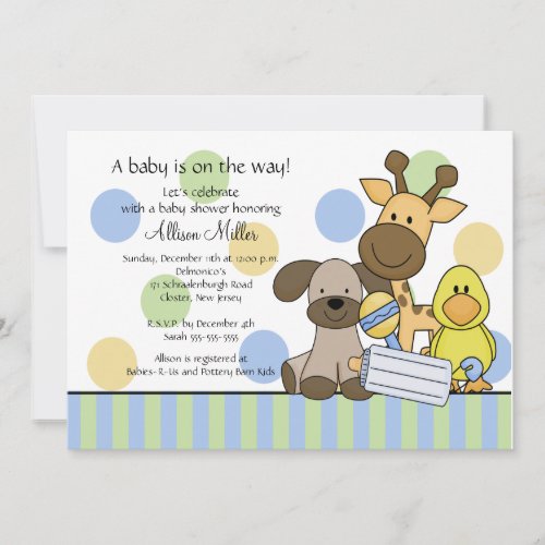 Fun Baby Animals Boy Baby Shower Invitation