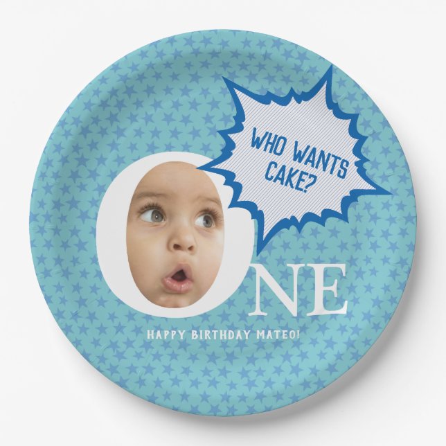 Fun Baby boy Photo Collage Personalized  Paper Plates (Front)