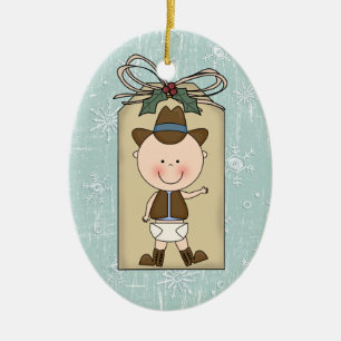 Fun Baby Boy Toddler Child Cowboy Gift Tag Ceramic Ornament