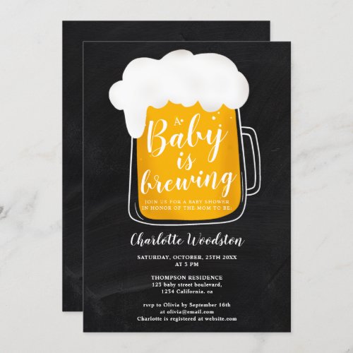 Fun baby brewing beer pint chalkboard baby shower invitation