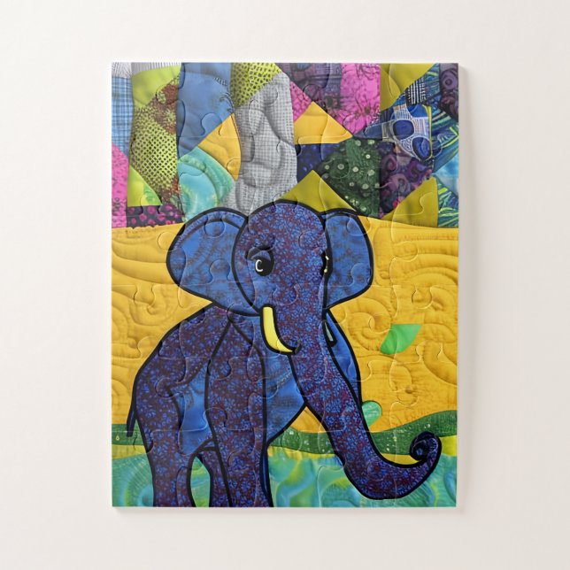 Fun Baby Elephant - Quilt Like Design Jigsaw Puzzle (Vertical)