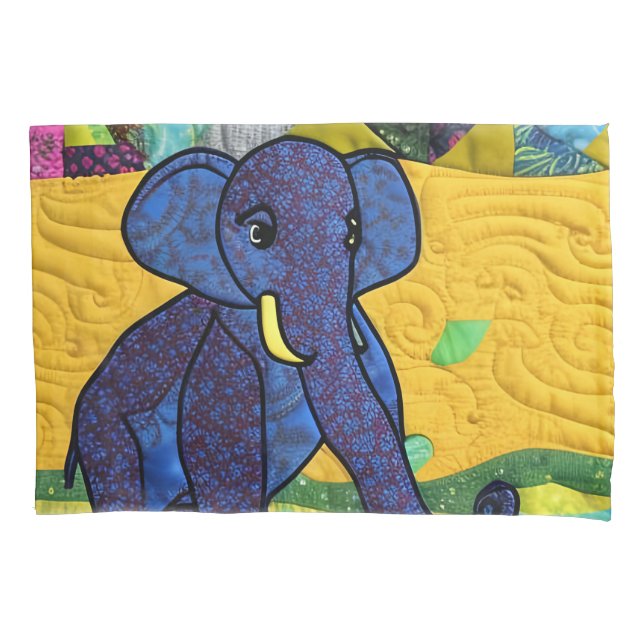 Fun Baby Elephant - Quilt Like Design Pillow Case (Front)