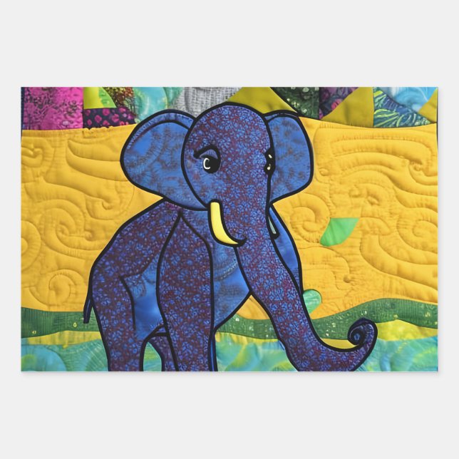 Fun Baby Elephant - Quilt Like Design Wrapping Paper Sheets (Front)