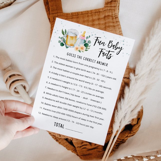 Fun Baby Facts Game Baby Is Brewing card pink (Beer and Floral Baby is Brewing Baby Shower Fun Baby Facts Game Card)