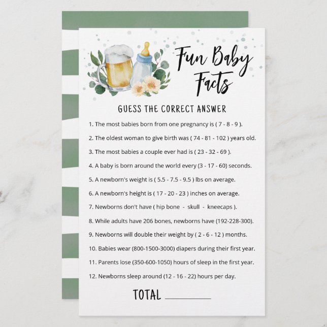 Fun Baby Facts Game Greenery Baby Is Brewing (Front/Back)