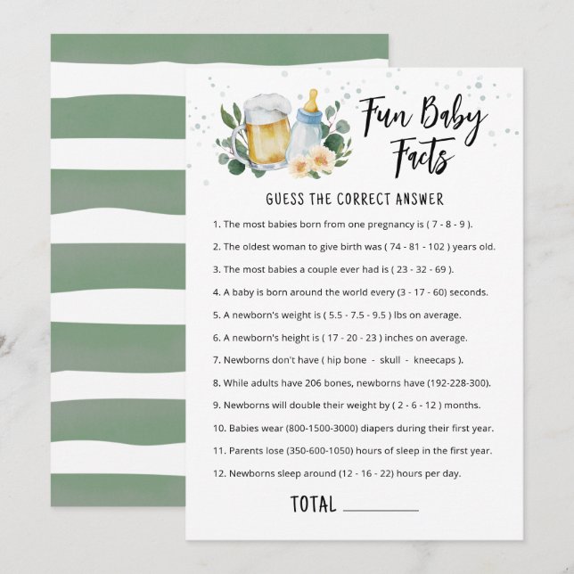 Fun Baby Facts Game Greenery Baby Is Brewing card (Front/Back)