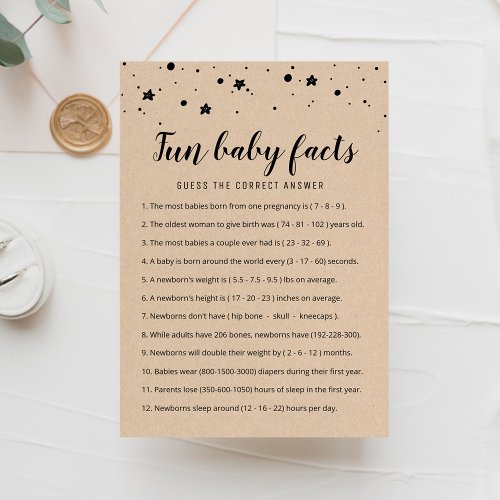 Fun Baby Facts Game with Answers Baby Shower Card