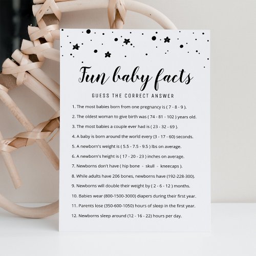 Fun Baby Facts Game with Answers Baby Shower Card