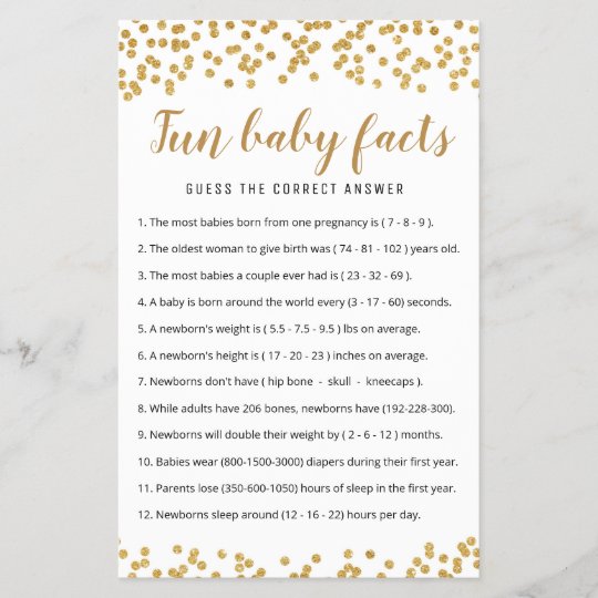 Fun Baby Facts Game with Answers Baby Shower party