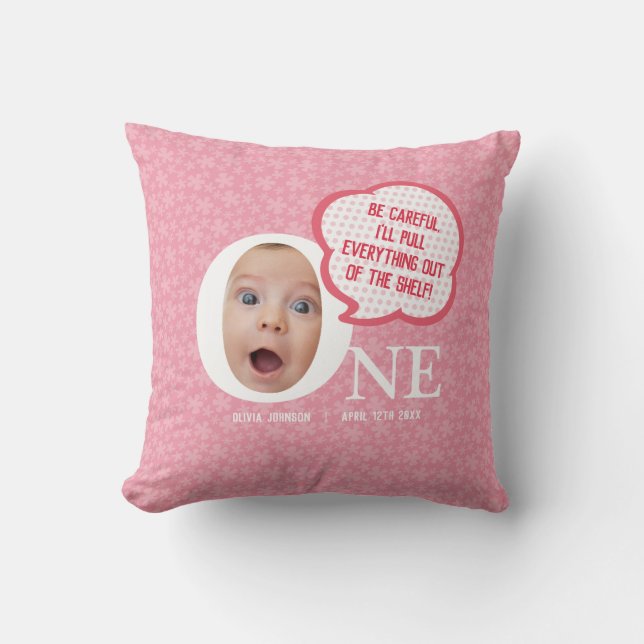 Fun Baby Girl Photo Collage Personaliz Gift Throw Pillow (Front)