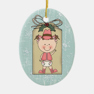 Fun Baby Girl Toddler Child Cowgirl Gift Tag Ceramic Ornament