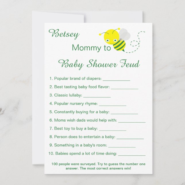 Fun Baby Shower Feud Game Cards (Front)