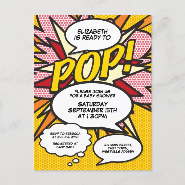 Fun Baby Shower Sprinkle Photo Comic Book  Invitation Postcard (Front)