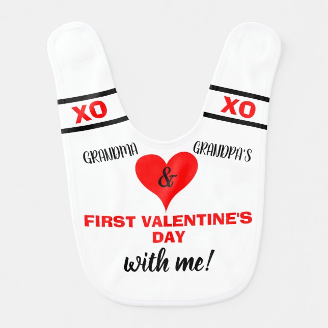 Fun Baby's First Valentine's Day Grandma Grandpa  Baby Bib (Front)