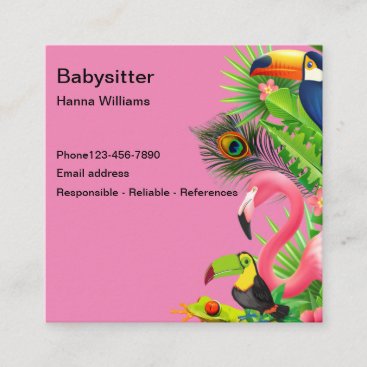 Fun Babysitter Animals Theme Square Business Card