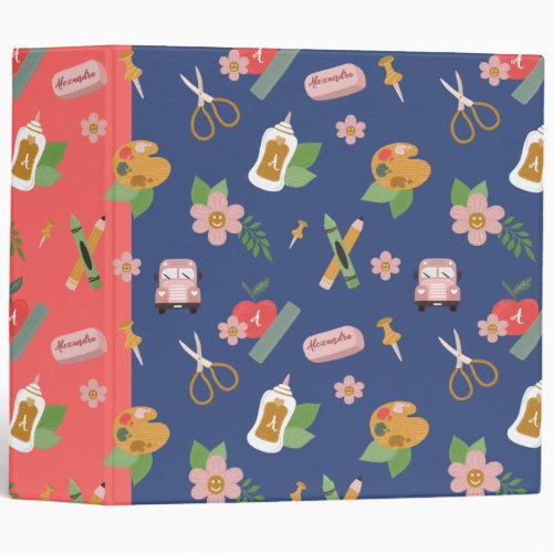 Fun Back To School Kids School Supplies Pattern 3 Ring Binder