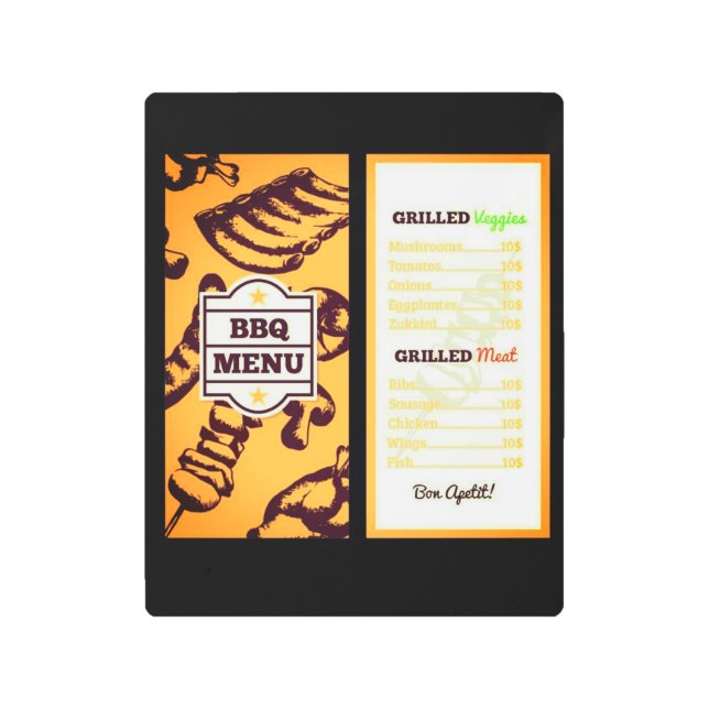 Fun Backyard BBQ Menu Metal Print (Front)