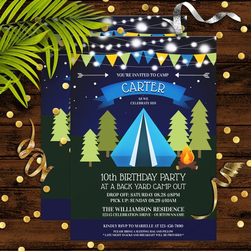 Fun Backyard Camp Out Birthday Party Invitation