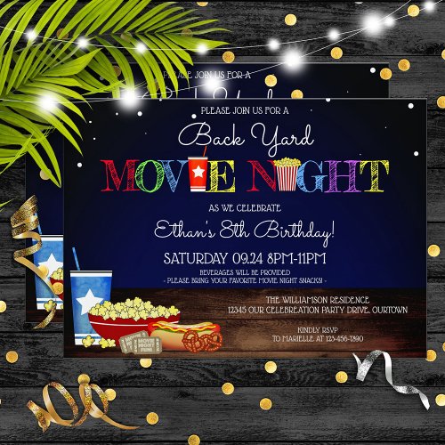 Fun Backyard Movie Night Birthday Party Invitation