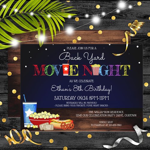 Fun Backyard Movie Night Birthday Party Invitation