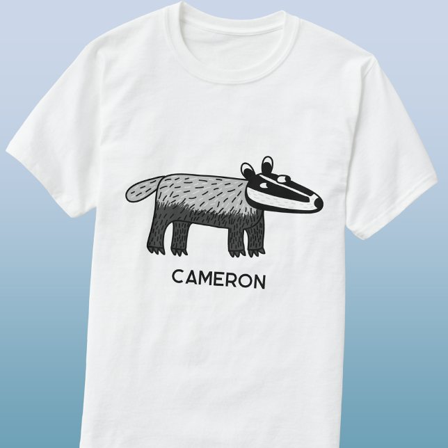 Fun Badger Personalized Name T-Shirt (Fun badger cartoon personalized custom name t-shirt for wildlife lovers)
