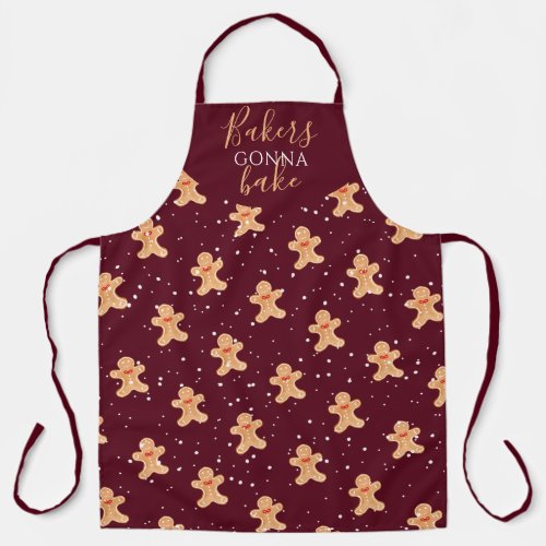 Fun bakers red gingerbread snow illustration apron