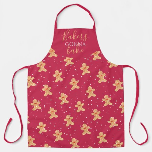 Fun bakers red gingerbread snow illustration apron
