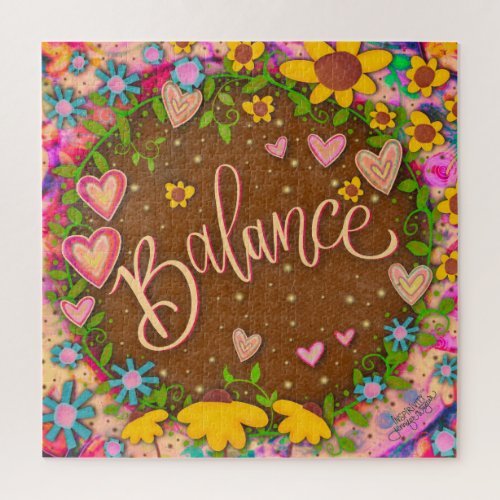 Fun Balance Hearts Flowers Cute Inspirivity Jigsaw Puzzle
