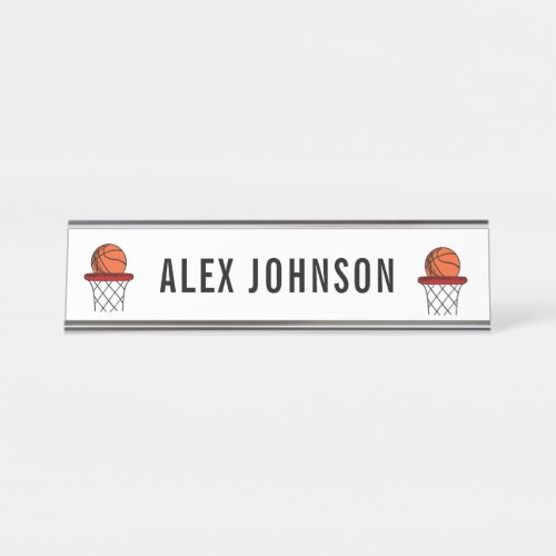 Fun Ball  Basket Basketball Player Coach Custom Desk Name Plate