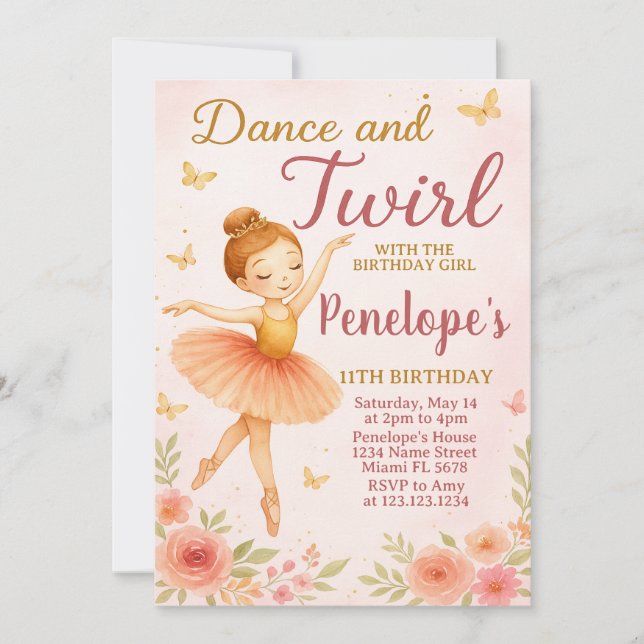 Fun Ballerina Birthday Invitation (Front)