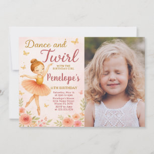 Fun Ballerina Birthday Invitation with photo