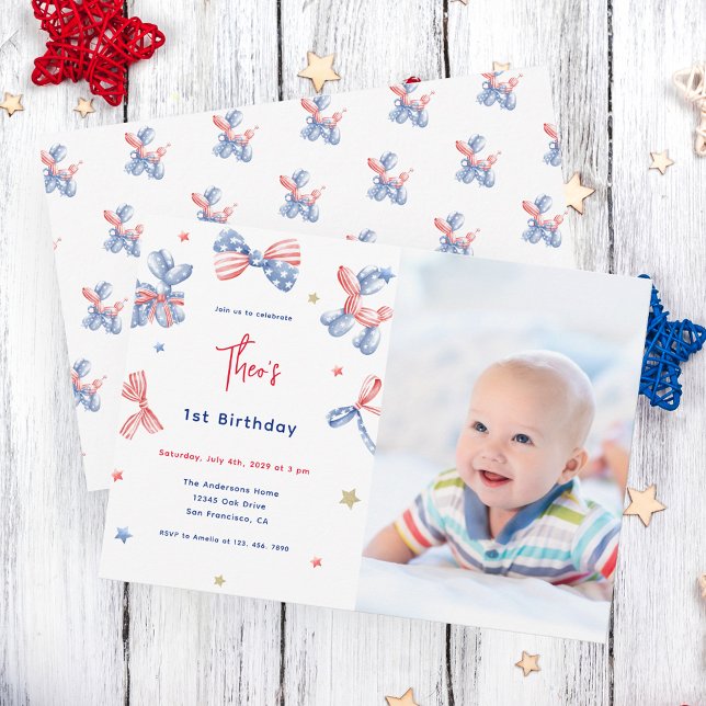 Fun Balloon 1st Birthday 4th of July Party Invitation (Creator Uploaded)
