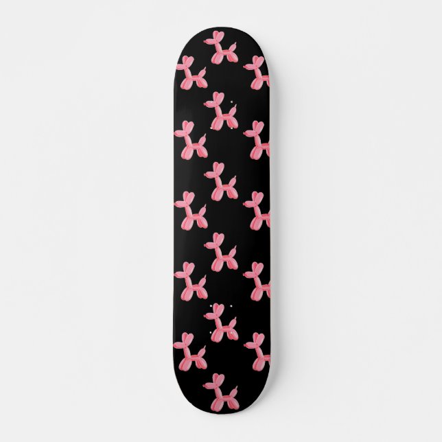 Fun Balloon Dog Pink Black Pattern Skateboard (Front)